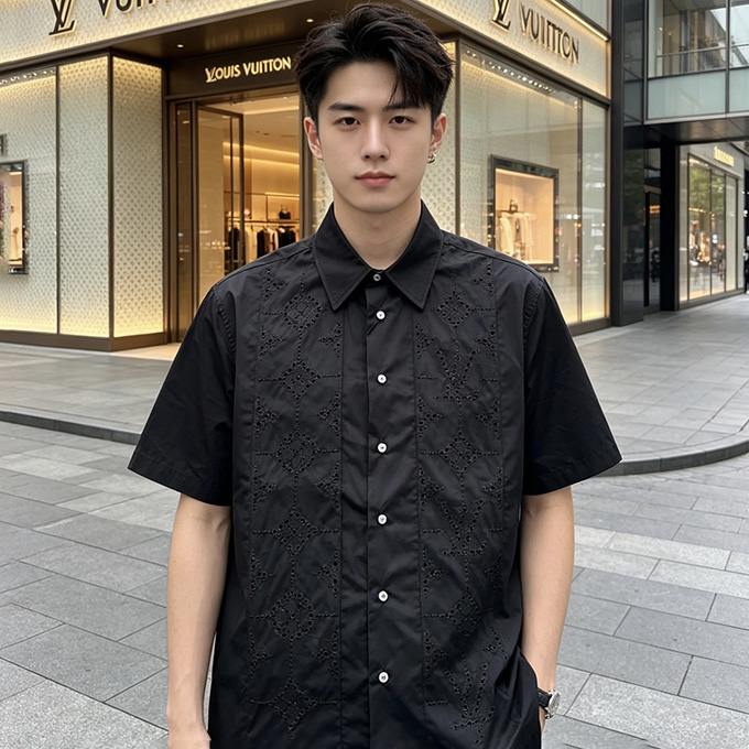 lv louis vuitton monogram broderie anglaise short-sleeve shirt